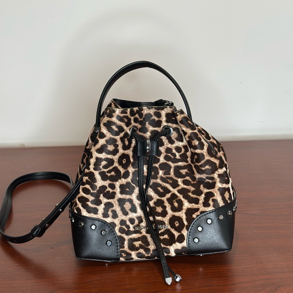 Michael Kors Brown and Black Shoulder Bag with Leopard Print